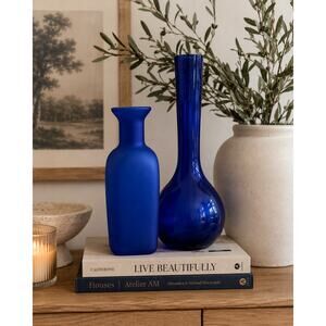 Cobalt Blue Glass Vase Bottle Set – Modern Decor